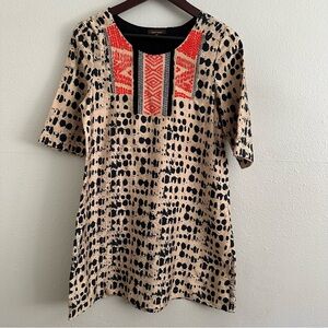 Vineet Bahl Women’s Tunic Dress Embroidered Sz XS Light Tan 1/2 Sleeves Preppy